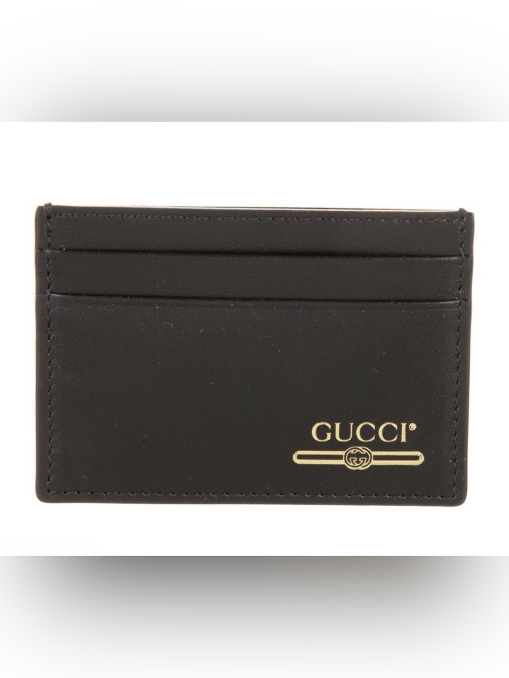 Gucci Black Leather Card Holder - Gold Logo NWOT UNISEX
